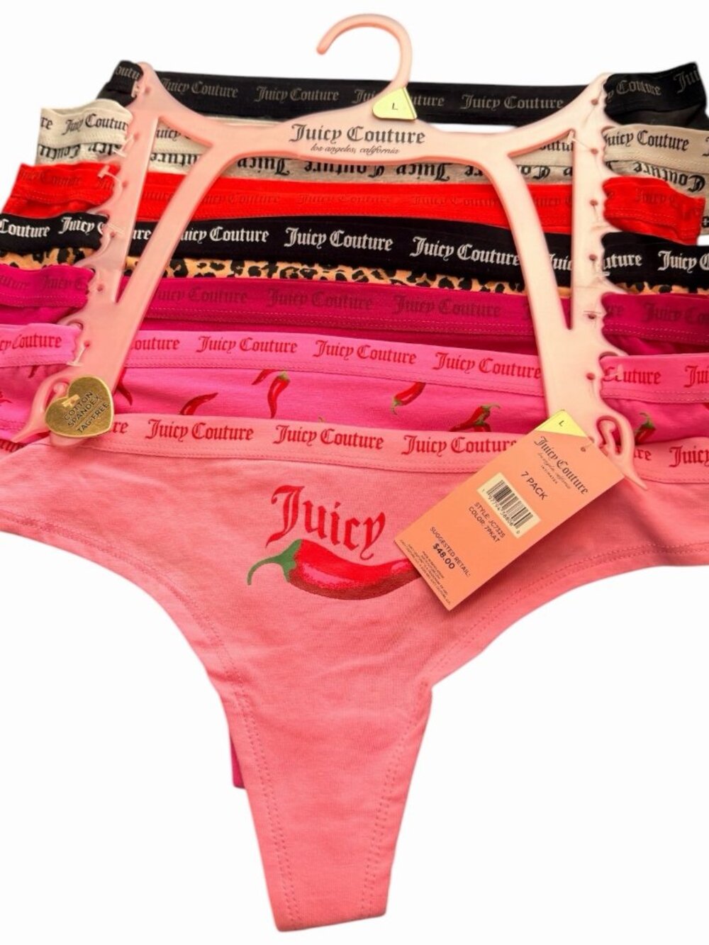JUICY COUTURE Cotton Size L Thong Panty Bundle 7 pc Set